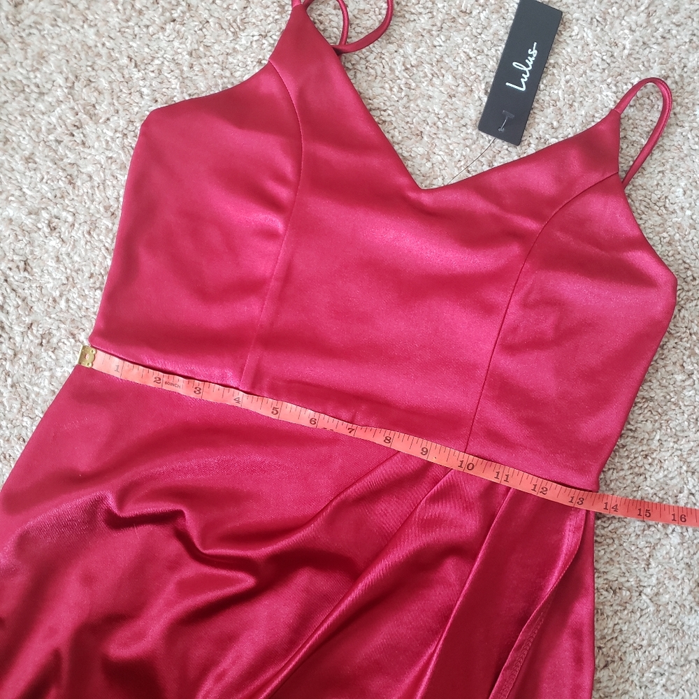 Lulu's Satin Red Wrap-Front Mini Dress - Picture 6 of 7